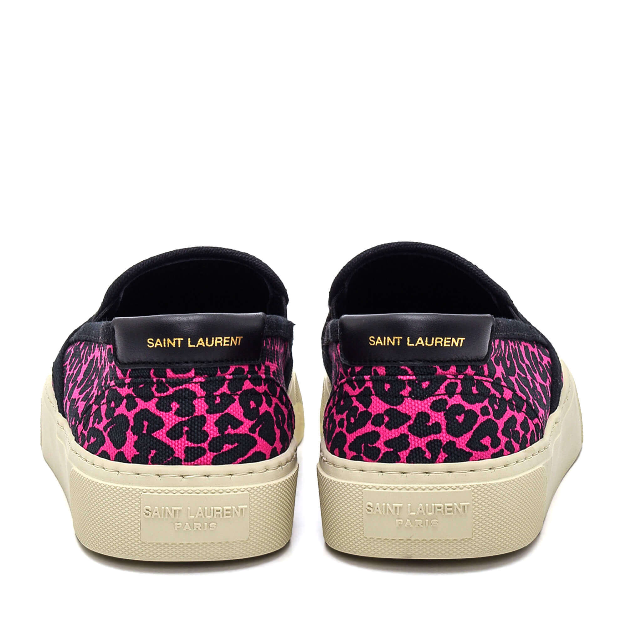 Yves Saint Laurent - Pink Canvas Leopard Print Venice Slip On Sneakers